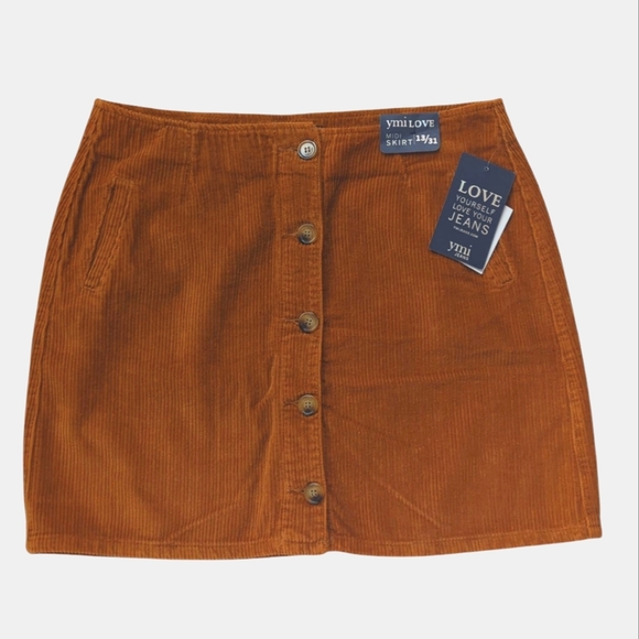 YMI Dresses & Skirts - NWT YMI Love Corduroy Midi Button Up Skirt Junior 13 / 31 Brandy